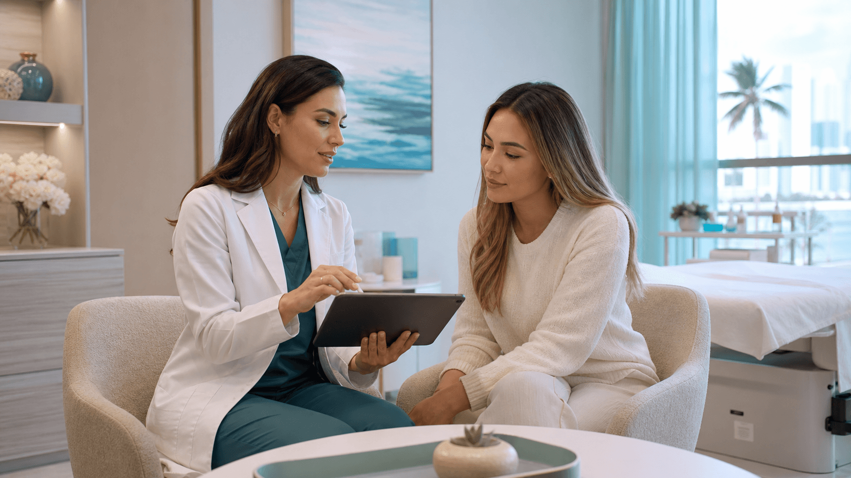 The Wellness Room consultation comparing cavitation and radiofrequency body-treatment goals in Miami