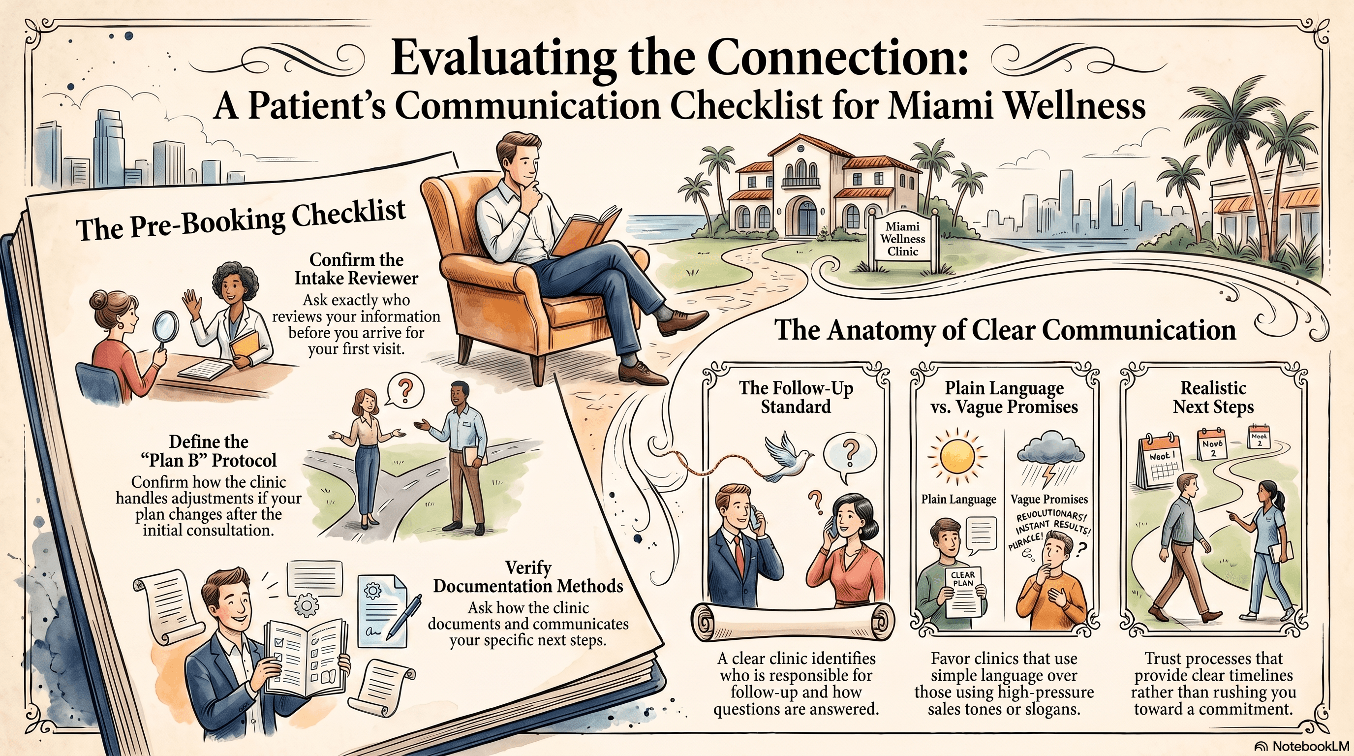 Patient education cover for a Miami wellness clinic communication checklist