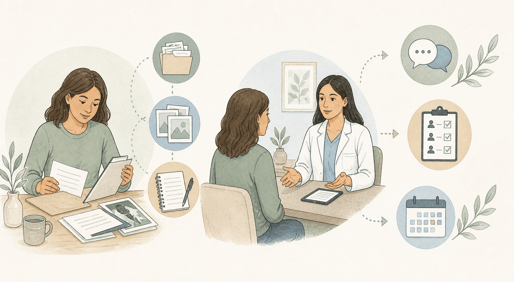 The Wellness Room consultation visual focused on intake records and follow-up