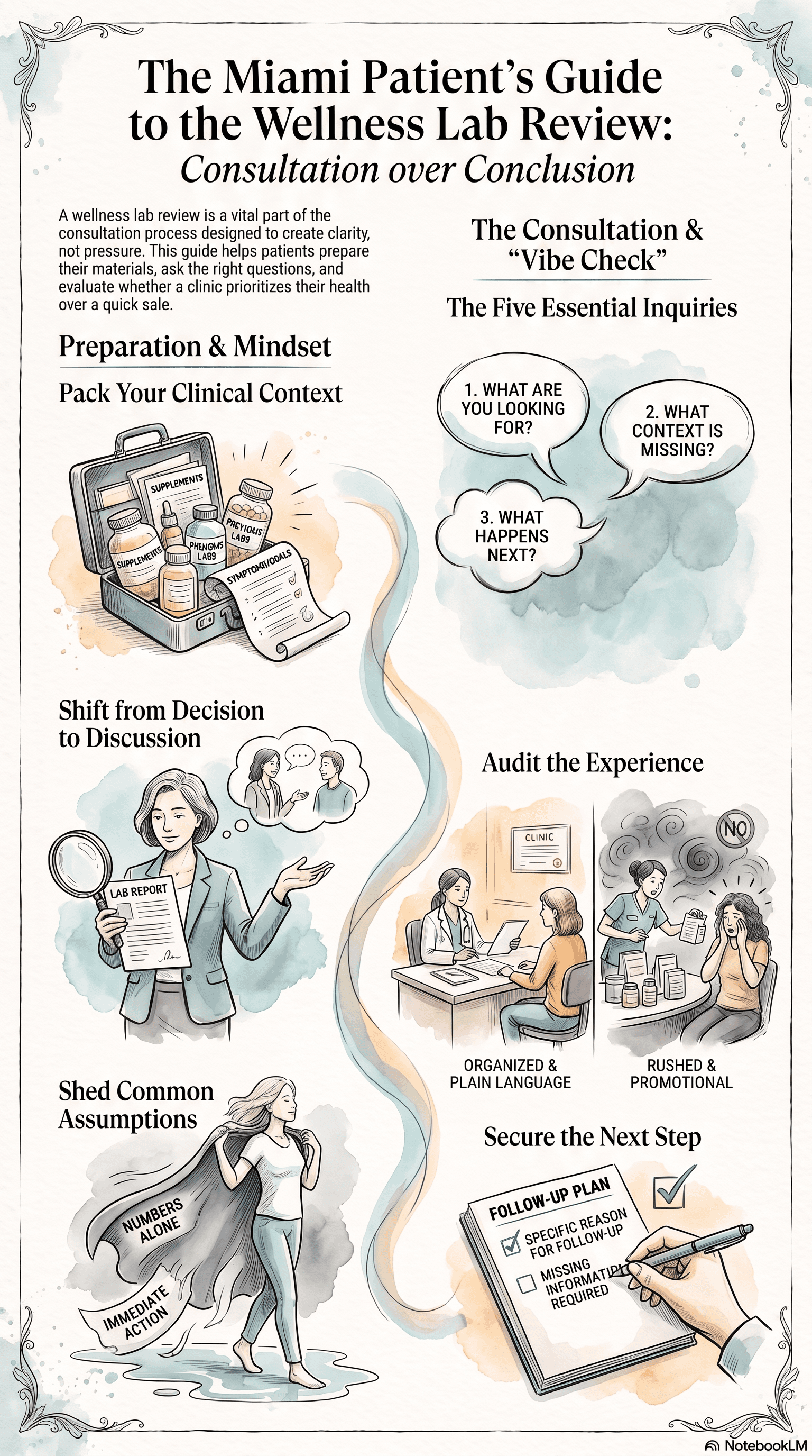 Miami patient preparing for a wellness lab review with notes and questions