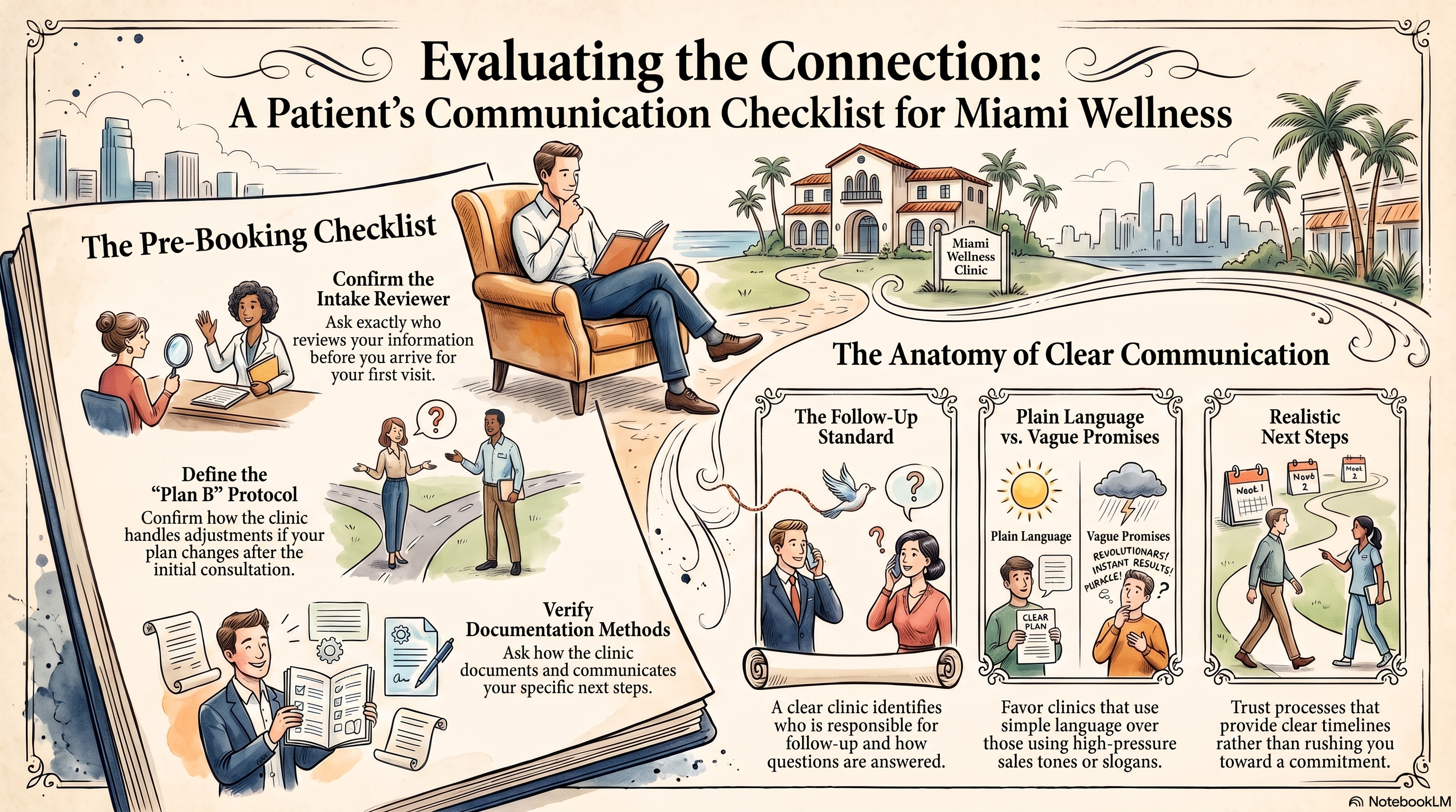 Patient education cover for a Miami wellness clinic communication checklist